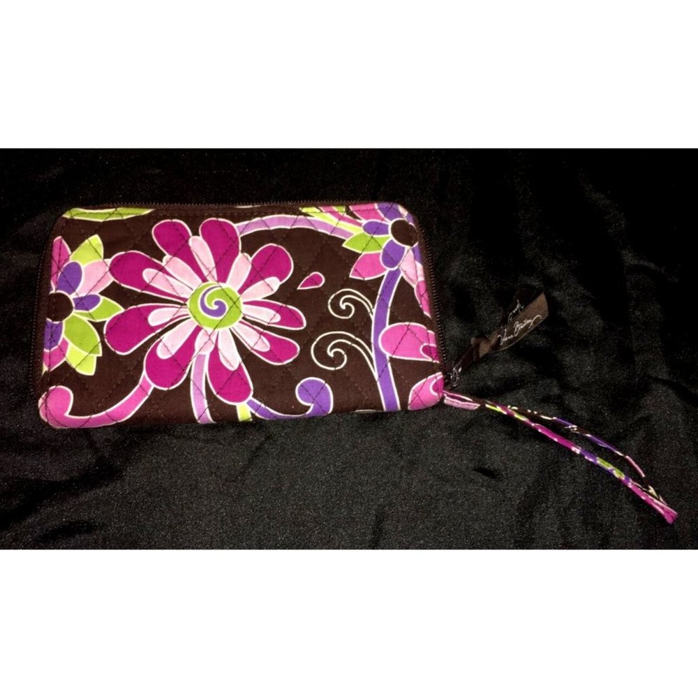 Vera Bradley Purple Punch Floral Cotton Zip-Around Wallet Card Holder Organizer